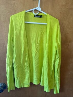 New York & Company Neon Lime Open-Front Button Down Shirt